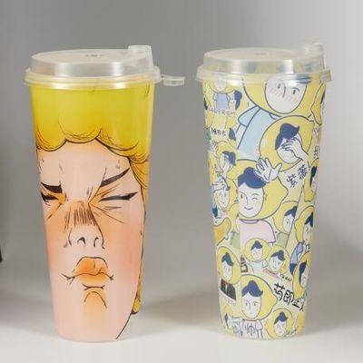 Özel Logo Yuvarlak Tek kullanımlık Restoranlar için Kapaklı Plastik Kupa