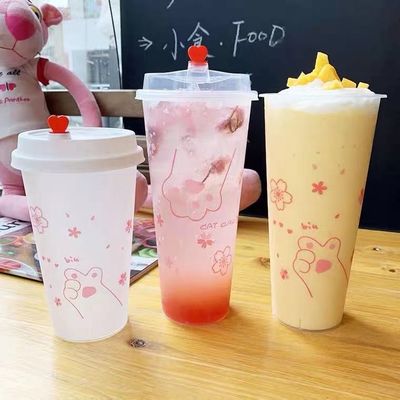 Round Plastic BPA Free PP Cups With Customizable Lids For Coffee And Boba Tea