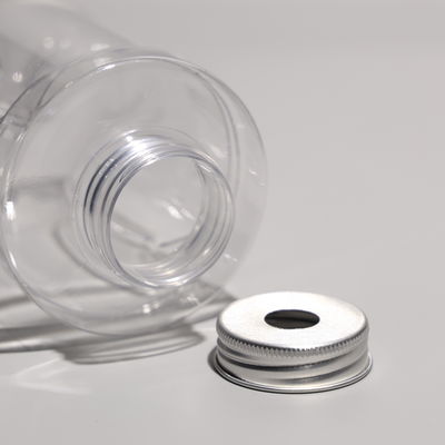 Transparent Plastic PET Bottle Food Grade Pre Printed With Screw On Aluminum Cap