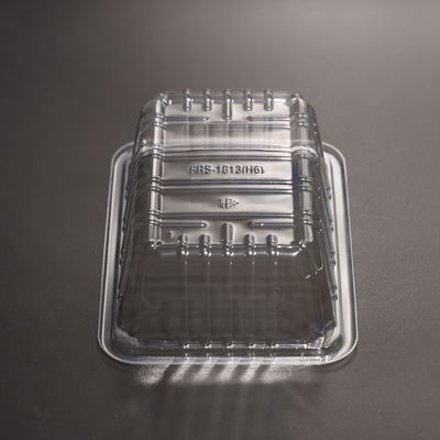 Tray makanan persegi panjang PET yang dapat ditumpuk ramah lingkungan untuk persiapan makanan