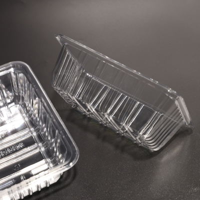 Tray makanan persegi panjang PET yang dapat ditumpuk ramah lingkungan untuk persiapan makanan