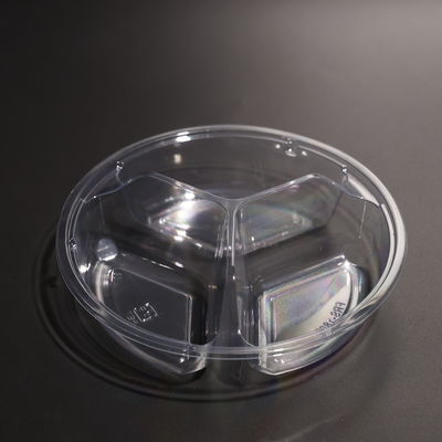 BPA Free Clear Round 3 compartment PET Food Tray Multi Purpose With Cold Food