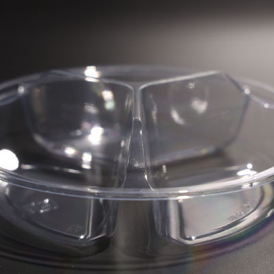 BPA Free Clear Round 3 compartment PET Food Tray Multi Purpose With Cold Food