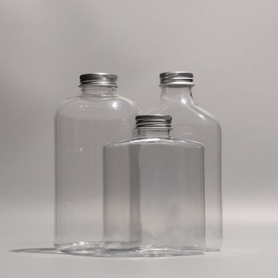 Transparent Food Grade Plastic Bottles Featuring Aluminum Cap Suitable for Pharmaceutical and Food Industry Packaging Needs